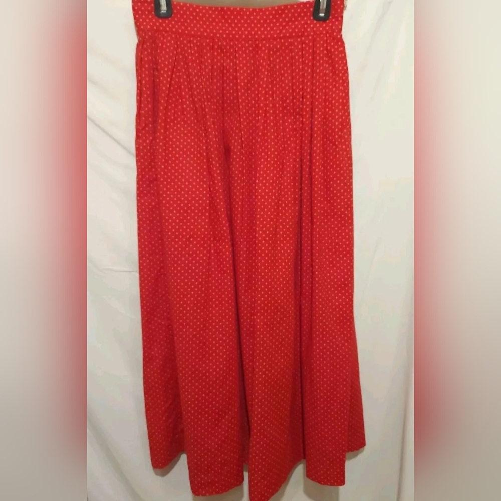 Vtg 80s Saddle Club Skirt Red White Diamond Dot Design Pleated Maxi Womens 10
